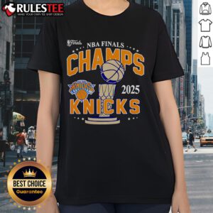 Alt Text: Awesome 2025 NBA Finals New York Knicks Championship Ladies Tee featuring team colors and logo for female fans.