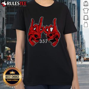 Awesome 357 Blood Gang Sign Skull Vintage Ladies Tee featuring a bold skull graphic and stylish retro design.