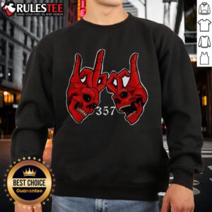 Vintage sweatshirt featuring an Awesome 357 Blood Gang sign and skull graphic, perfect for streetwear enthusiasts.