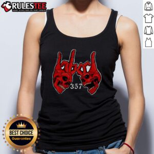 Alt Text: Vintage tank top featuring an Awesome 357 Blood Gang sign with a skull design, perfect for stylish streetwear.