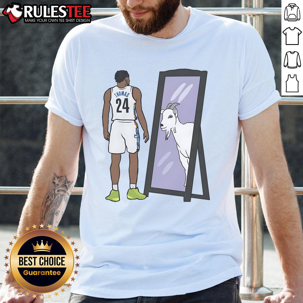 Alt Text: Awesome Cam Thomas Mirror Goat T-Shirt featuring a stylish graphic design celebrating the basketball star.