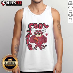 Alt Text: Awesome Chicago Bulls Stadium Essentials NBA x Staycool mascot tank top featuring vibrant design and team logo.
