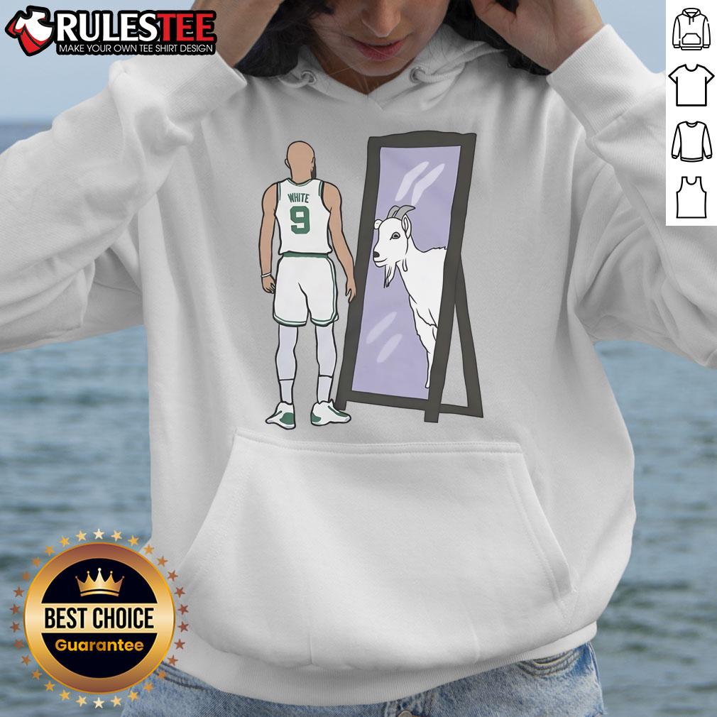 Alt Text: Derrick White wearing an Awesome Mirror Goat Hoodie, showcasing a stylish streetwear look perfect for fans.