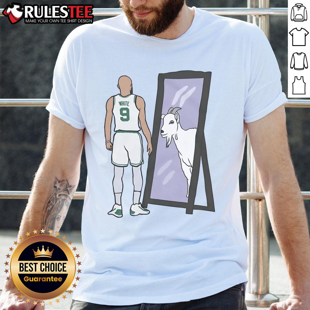 Awesome Derrick White Mirror Goat T-Shirt featuring a stylish design celebrating basketball talent and fan culture.