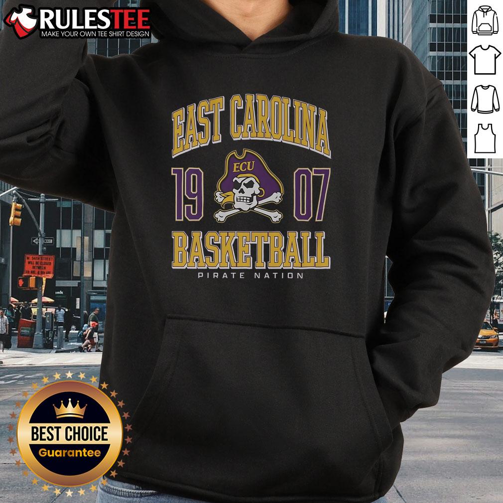 Awesome East Carolina Pirates basketball hoodie in purple and gold, showcasing team spirit and style for fans.