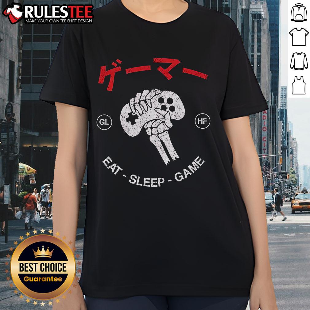 Awesome Eat Sleep Game vintage ladies tee featuring a stylish graphic design, perfect for gaming enthusiasts and casual wear.