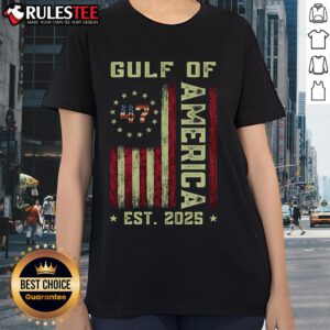 Awesome Gulf of Merica US Flag Patriotic Est 2025 Ladies Tee showcasing a vibrant American flag design.
