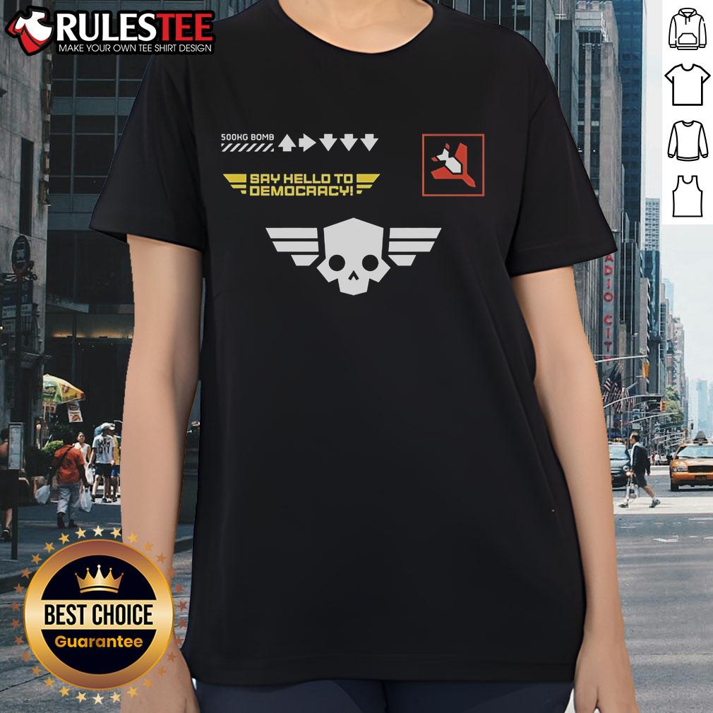 Awesome Helldivers 2 500kg Bomb Ladies Tee featuring a unique design and vibrant colors for gamers and fans.