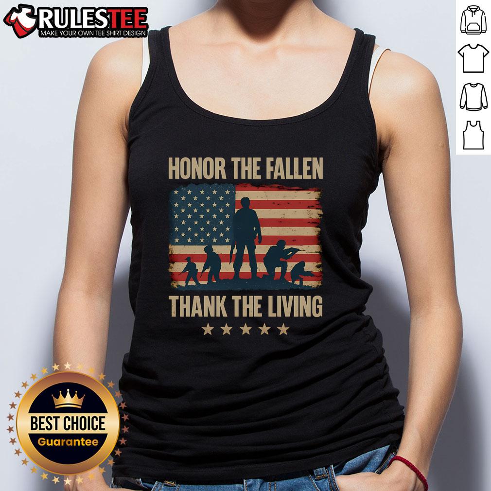 Awesome Honor The Fallen Thank The Living America Flag Tank Top featuring patriotic design and vibrant colors.
