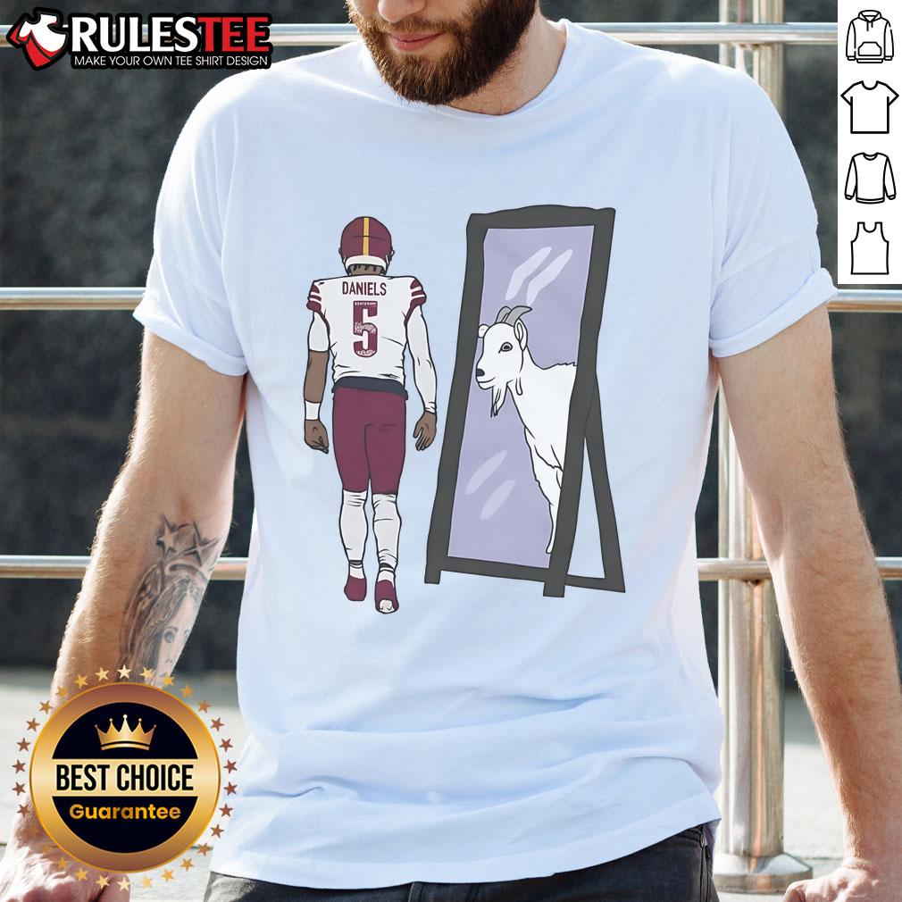 Awesome Jayden Daniels Mirror Goat T-Shirt featuring a bold graphic design, perfect for fans and collectors.