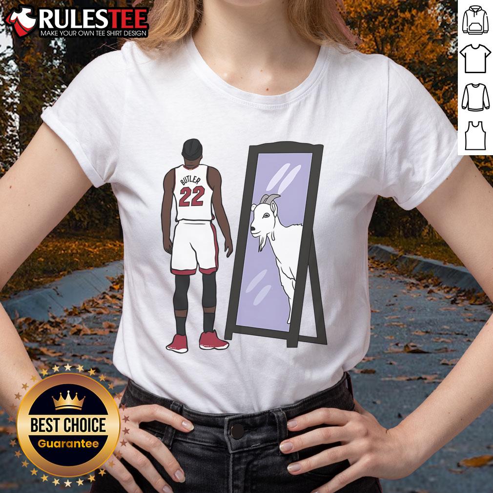 Awesome Jimmy Butler Mirror GOAT Ladies Tee featuring a stylish graphic design for basketball fans.