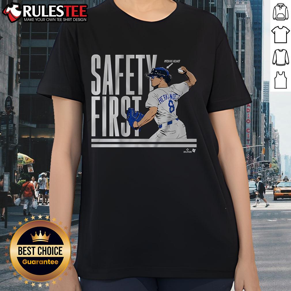 Awesome Kike Hernandez Safety First Ladies Tee featuring a stylish design for baseball fans, perfect for casual wear.