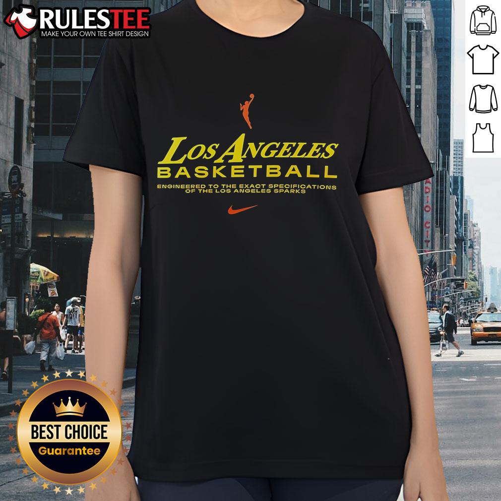 Los Angeles Sparks ladies tee featuring engineered design for basketball fans, showcasing team spirit and style.