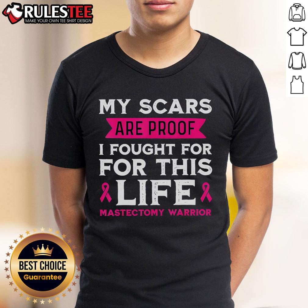 Alt Text: Awesome My Scars Are Proof I Fought For This Life Mastectomy Warrior T-Shirt design showcasing strength and resilience.