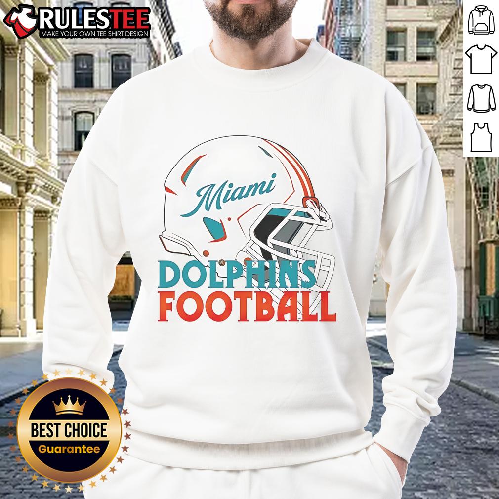 Alt Text: Awesome NFL Miami Dolphins football helmet sweatshirt featuring vibrant team colors and logo for fans.
