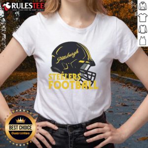 Alt Text: Stylish ladies tee featuring an awesome NFL Pittsburgh Steelers football helmet design, perfect for fans.