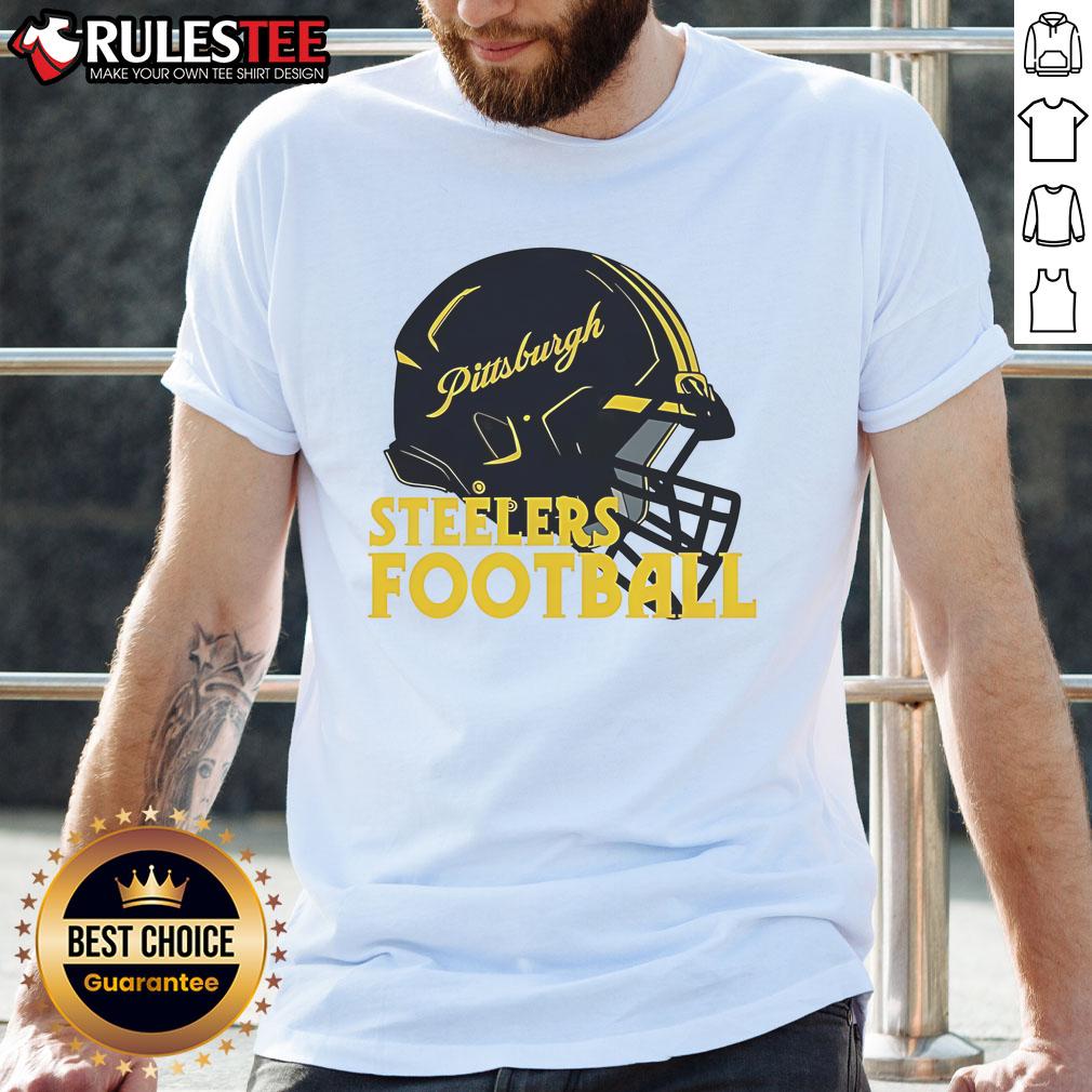 Alt Text: Awesome NFL Pittsburgh Steelers football helmet T-shirt featuring a bold design and vibrant team colors.