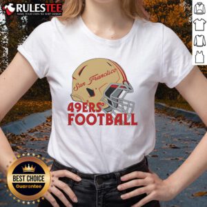 Alt Text: Stylish NFL San Francisco 49ers football helmet graphic on a ladies tee, perfect for fans and casual wear.