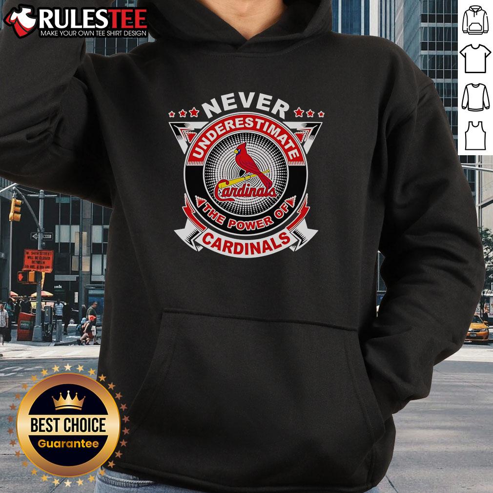 Awesome hoodie featuring 'Never Underestimate The Power Of Cardinals' design, perfect for fans and stylish wear.