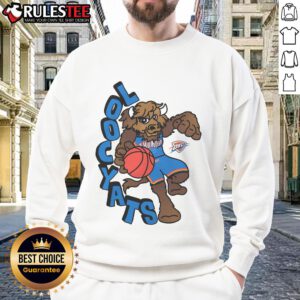 Awesome Oklahoma City Thunder Stadium Essentials NBA X Staycool mascot sweatshirt featuring vibrant team colors and logo.