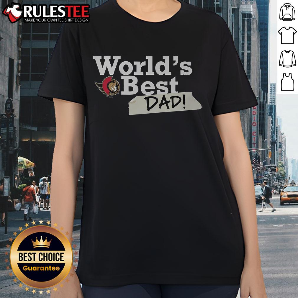 Awesome Ottawa Senators World's Best Dad ladies tee in red, perfect for proud hockey fans celebrating Father's Day.