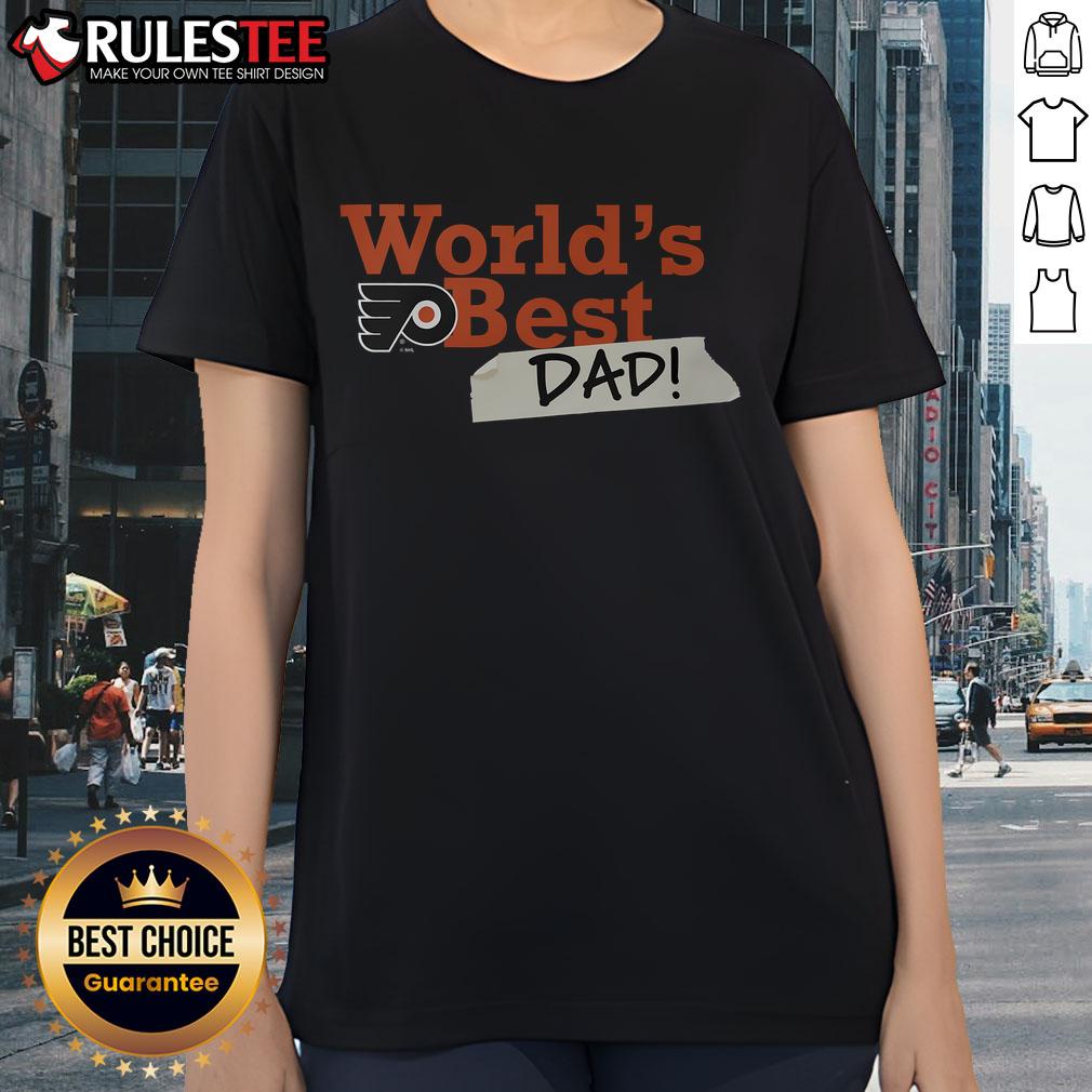 Awesome Philadelphia Flyers World's Best Dad Ladies Tee in vibrant colors perfect for proud hockey dads.