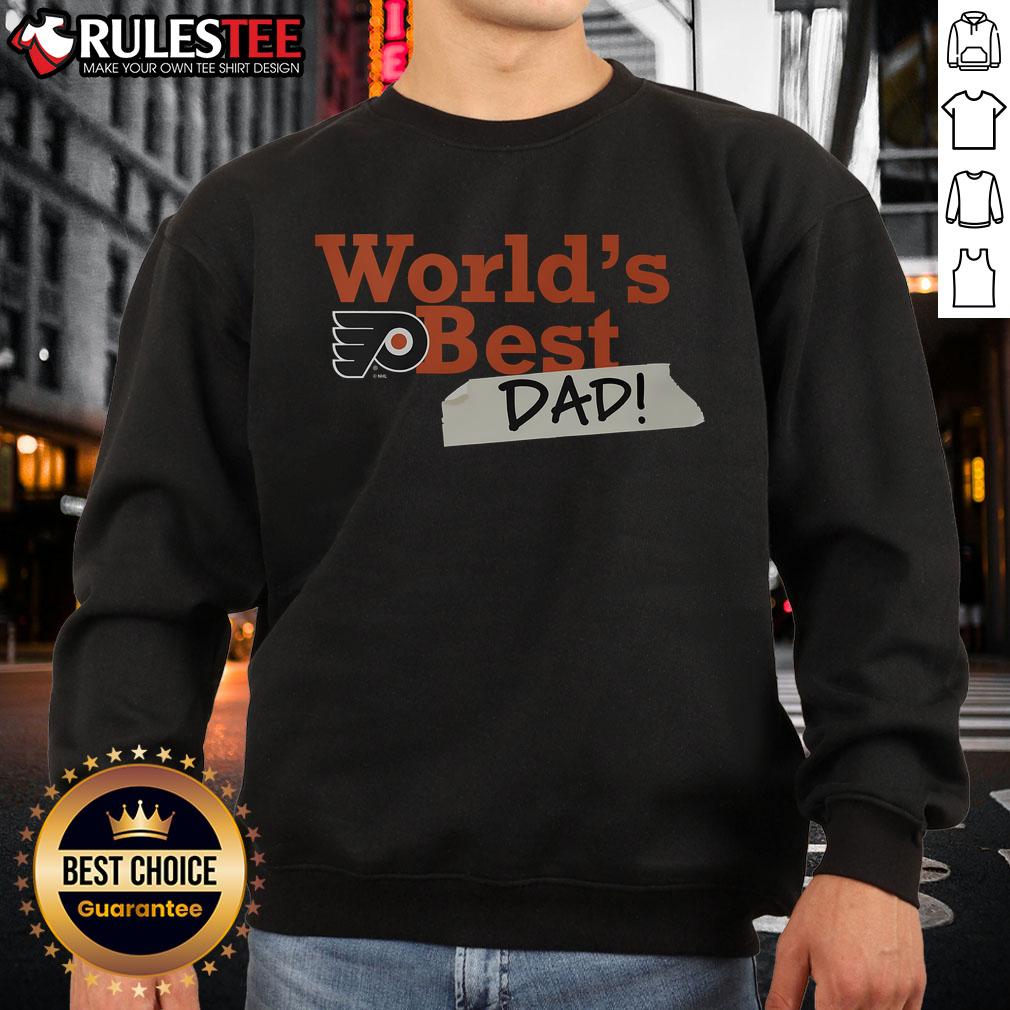Awesome Philadelphia Flyers World's Best Dad sweatshirt featuring team colors and logo, perfect gift for Flyers fans.