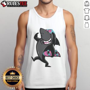 Funny cartoon tank top featuring an awesome skate shark roller skating, perfect for skate enthusiasts and casual wear.