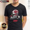 Awesome Snoopy and Woodstock driving motorbike on Cincinnati Reds T-Shirt, perfect for fans and collectors.
