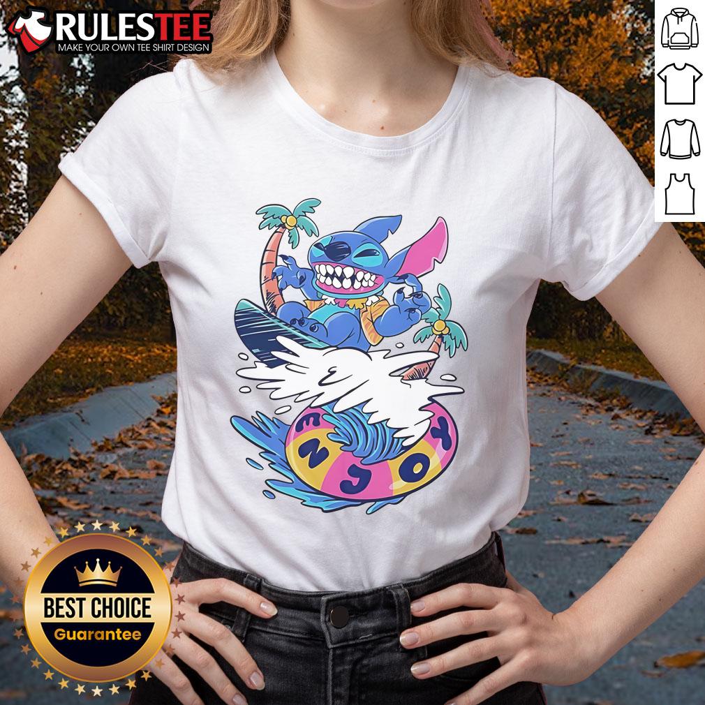 Awesome Stitch Enjoy Your Wave Ladies Tee featuring a vibrant ocean wave design, perfect for summer outfits and beachwear.