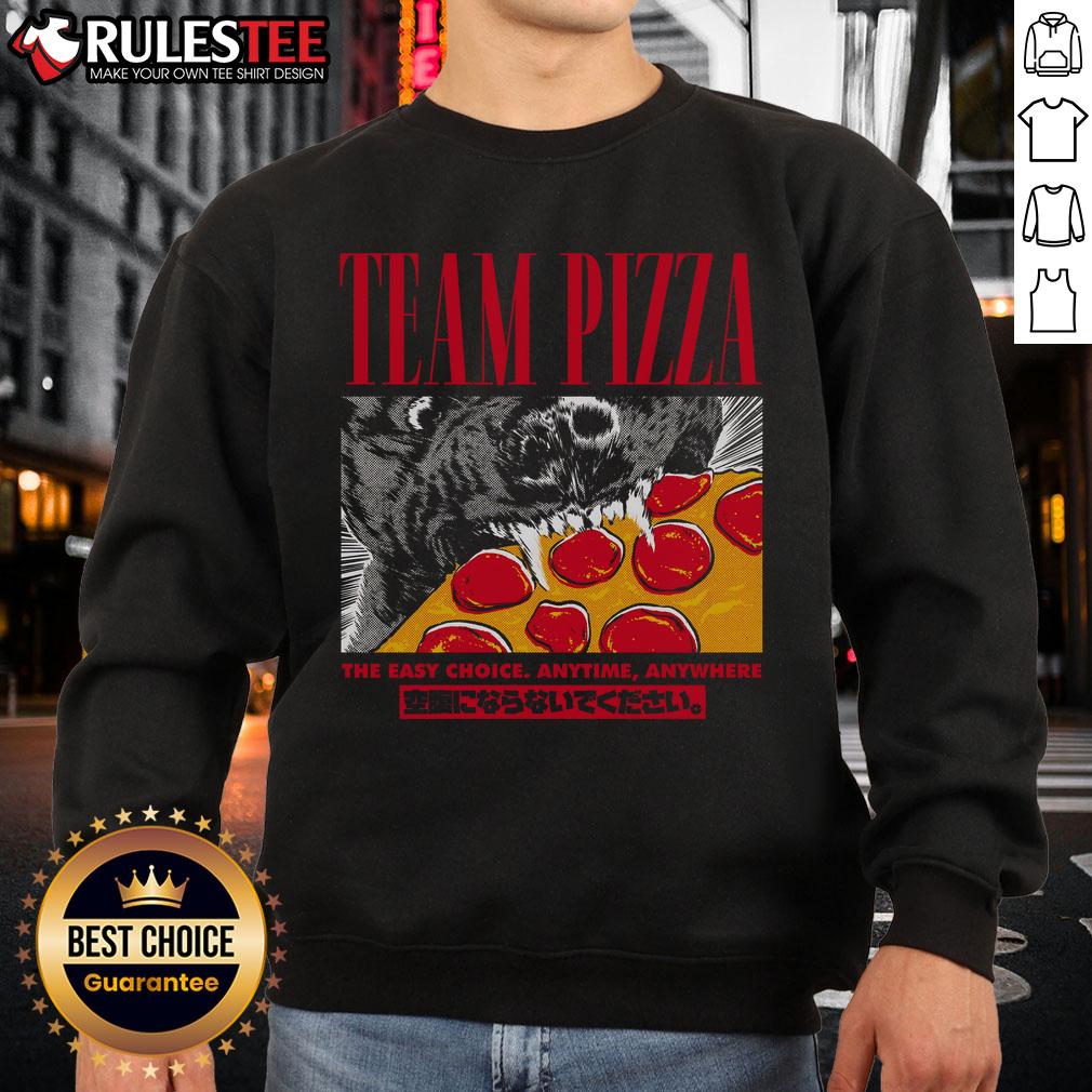 Alt Text: Awesome Team Pizza sweatshirt featuring a fun design, perfect for casual wear anytime, anywhere.