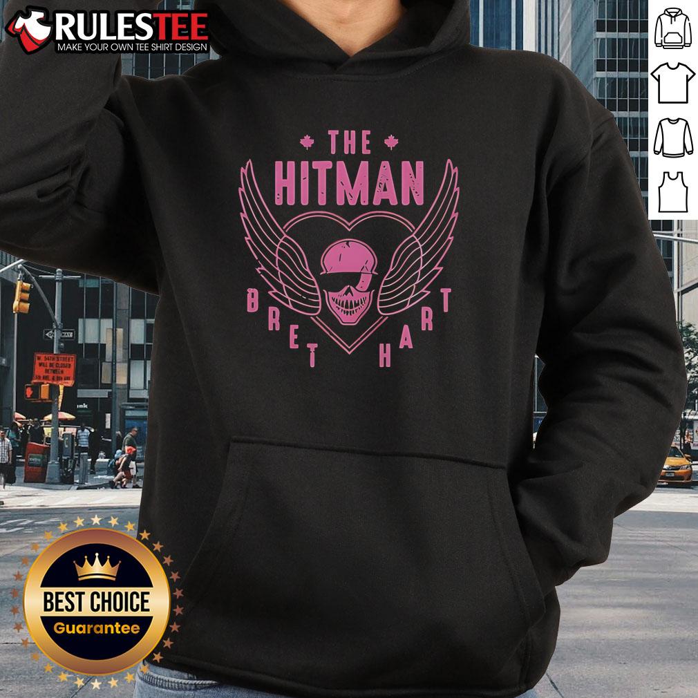 Alt Text: Awesome Hitman Bret Hart hoodie featuring iconic pink and black design for wrestling fans.