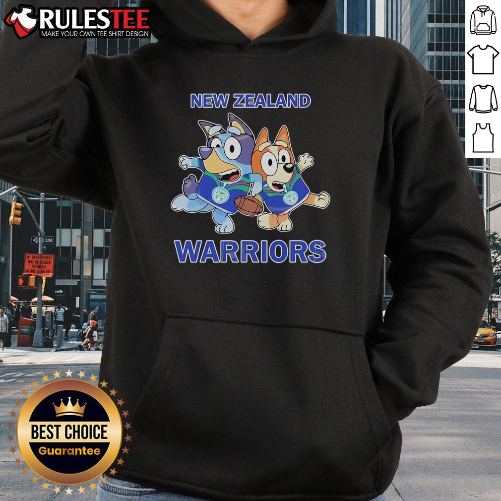 Alt Text: Cute Bluey X New Zealand Warriors hoodie featuring a vibrant design, perfect for young fans and cozy comfort.