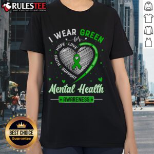 Cute heart graphic on a green tee for Mental Health Awareness Month, promoting mental health awareness.