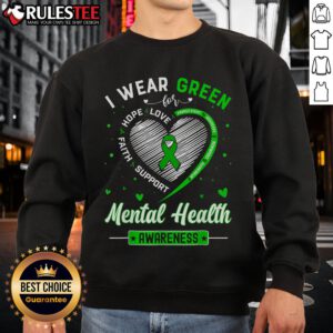 Cute heart sweatshirt in green for Mental Health Awareness Month, promoting mental health awareness and support.