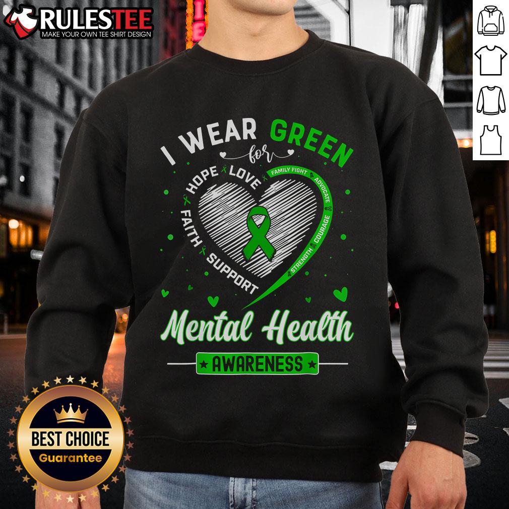 Cute heart sweatshirt in green for Mental Health Awareness Month, promoting mental health awareness and support.