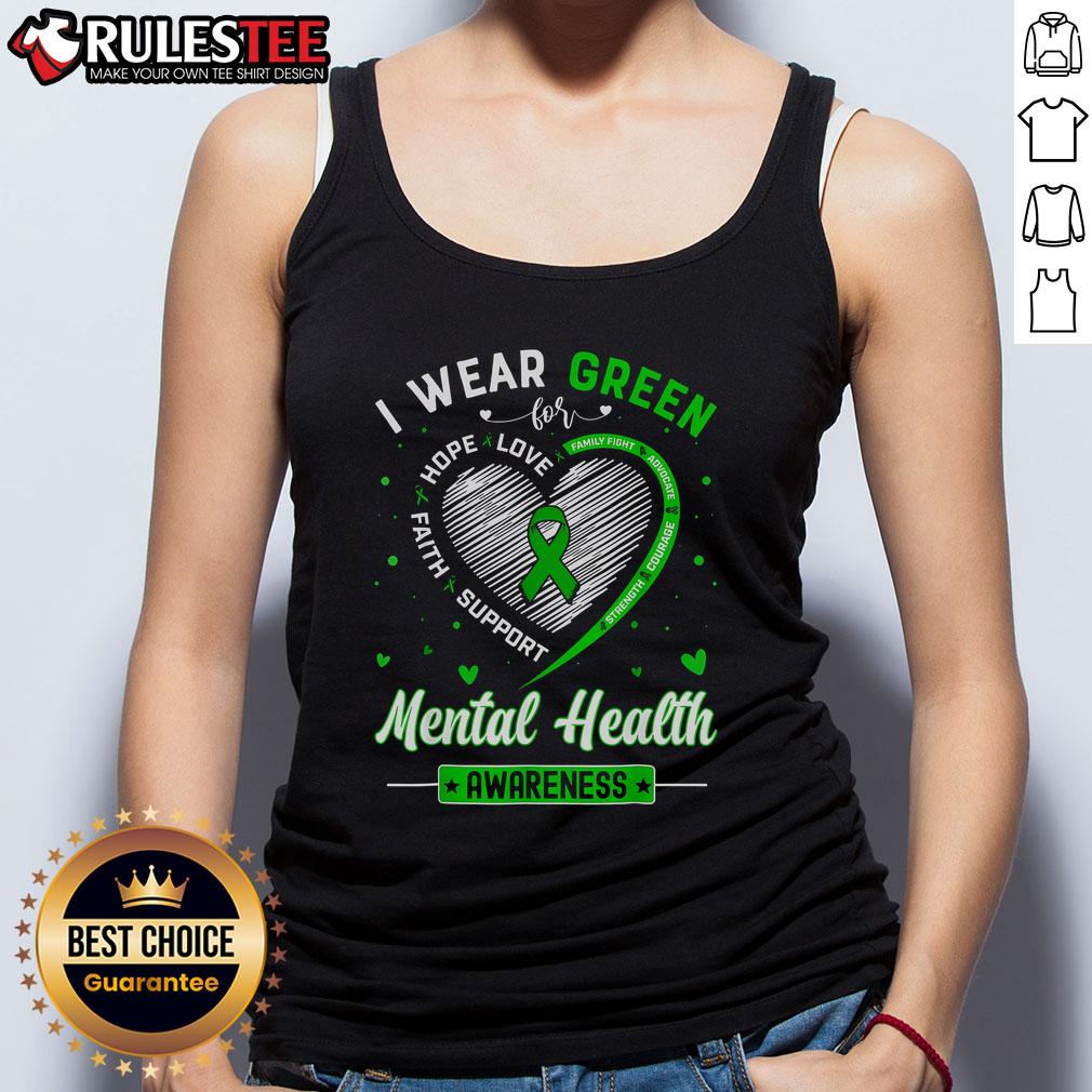 Cute heart tank top in green for Mental Health Awareness Month, promoting awareness and support for mental health.