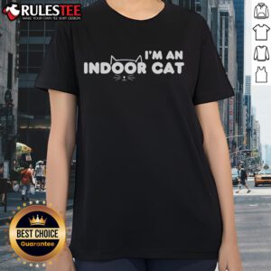 Cute 'I'm an Indoor Cat' ladies tee featuring a playful cat design, perfect for cat lovers and casual wear.