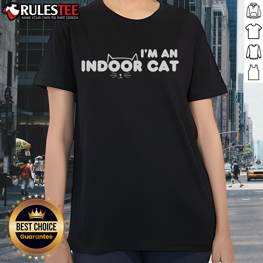 Cute 'I'm an Indoor Cat' ladies tee featuring a playful cat design, perfect for cat lovers and casual wear.