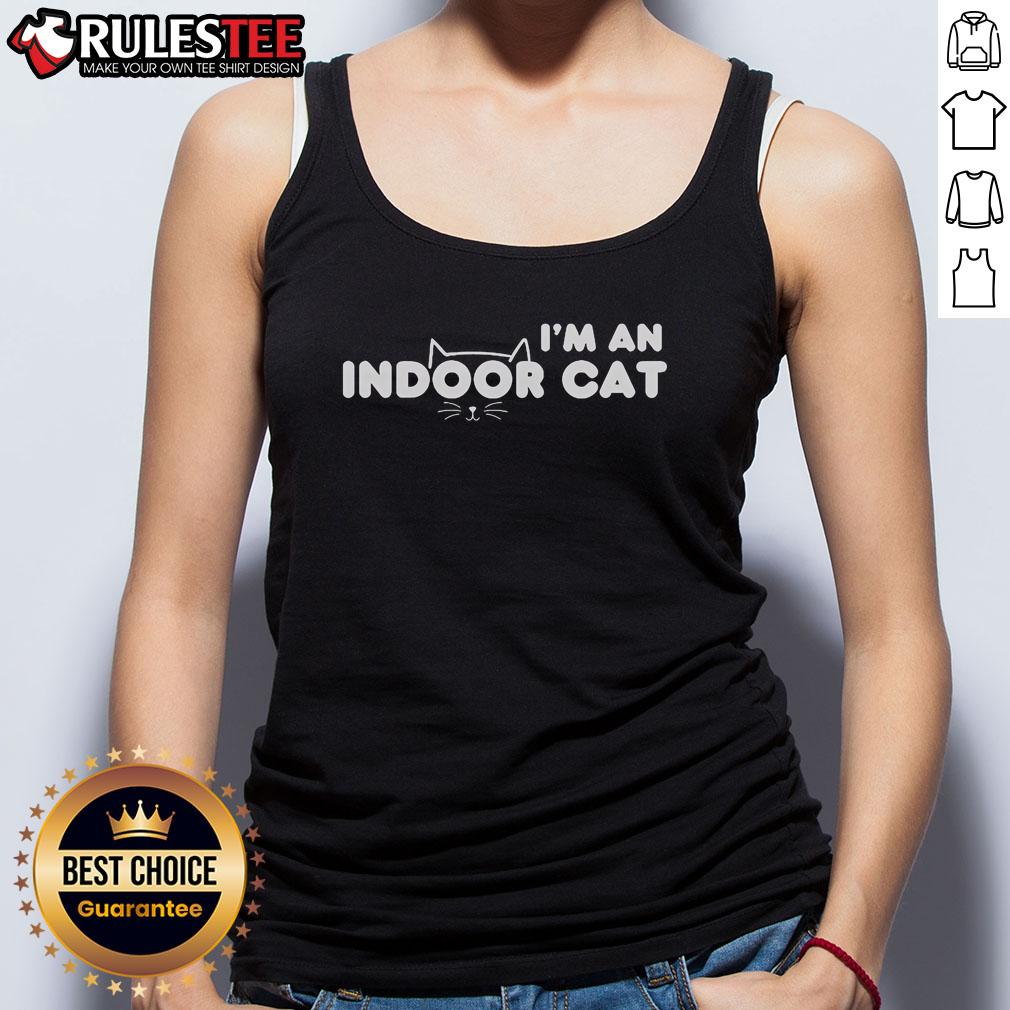 Cute 'I'm an Indoor Cat' tank top featuring a playful cat graphic, perfect for cat lovers and casual wear.