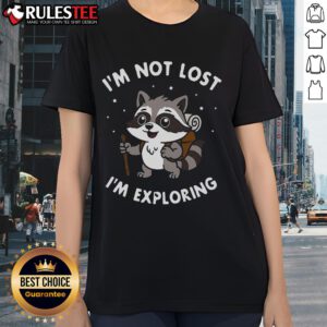 Cute 'I'm Not Lost, I'm Exploring' ladies tee featuring playful typography and a vibrant design, perfect for casual outings.