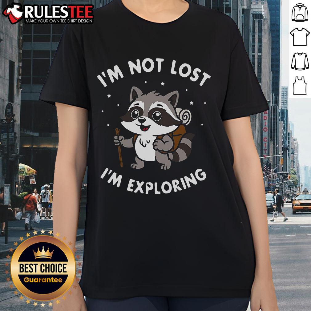 Cute 'I'm Not Lost, I'm Exploring' ladies tee featuring playful typography and a vibrant design, perfect for casual outings.