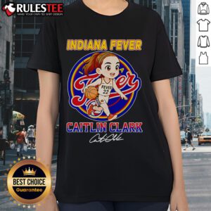 Alt Text: Cute Indiana Fever Caitlin Clark chibi ladies tee featuring vibrant graphics and a playful design for fans.