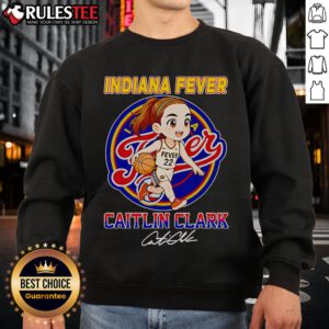 Adorable chibi sweatshirt featuring Caitlin Clark for Indiana Fever fans, showcasing vibrant colors and a playful design.