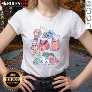 Adorable Cute Naruto Beasts Sleepover Ladies Tee featuring playful characters in a cozy design, perfect for anime fans.