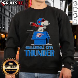 Alt Text: Cute Oklahoma City Thunder NBA basketball Snoopy house sweatshirt for 2025, featuring vibrant colors and playful design.