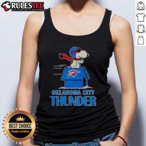 Alt Text: Cute Oklahoma City Thunder NBA basketball Snoopy house tank top for 2025, perfect for fans and summer wear.