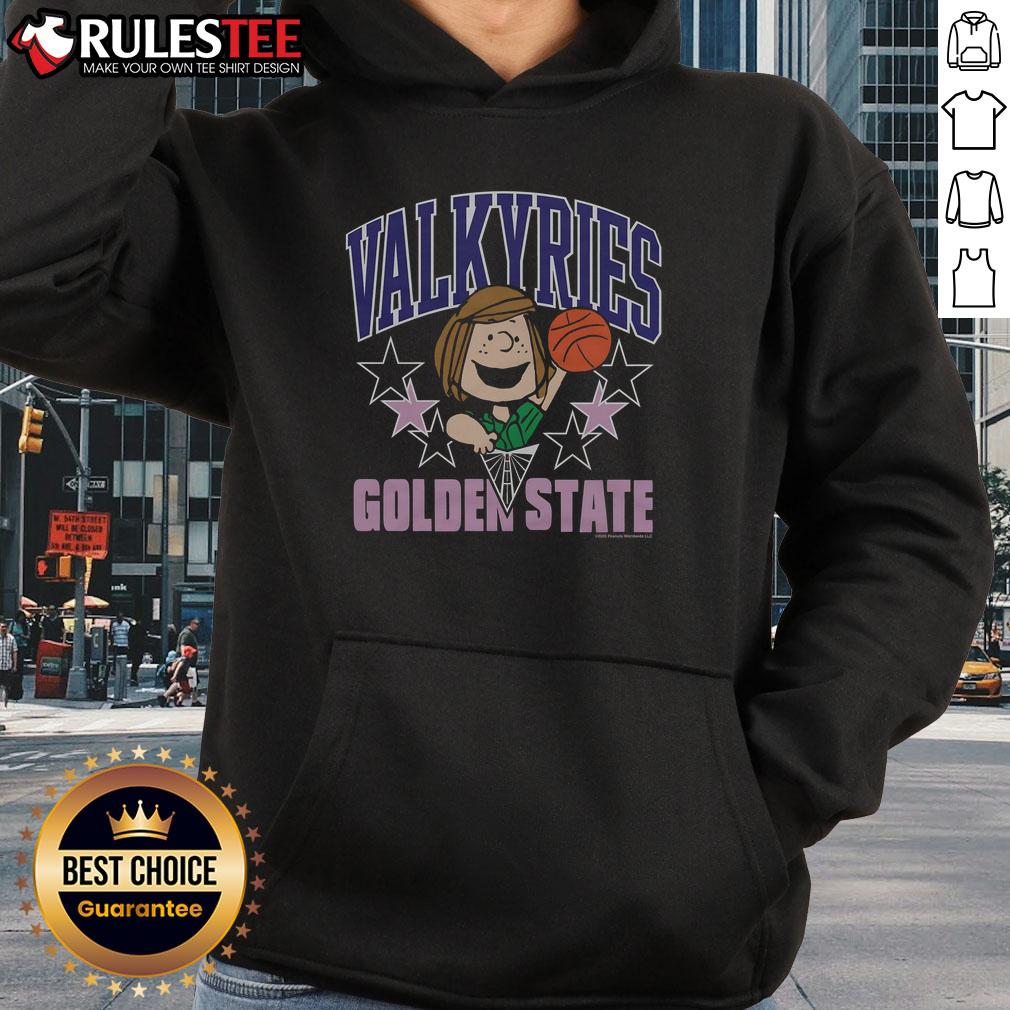Alt Text: Cute Peanuts Peppermint Patty X Golden State Valkyries hoodie featuring vibrant colors and playful design.
