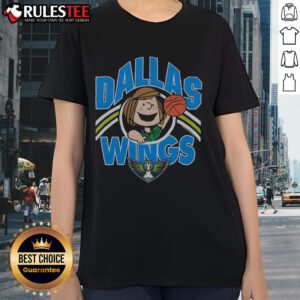 Cute Peanuts Peppermint Patty x Dallas Wings ladies tee featuring vibrant colors and playful design.
