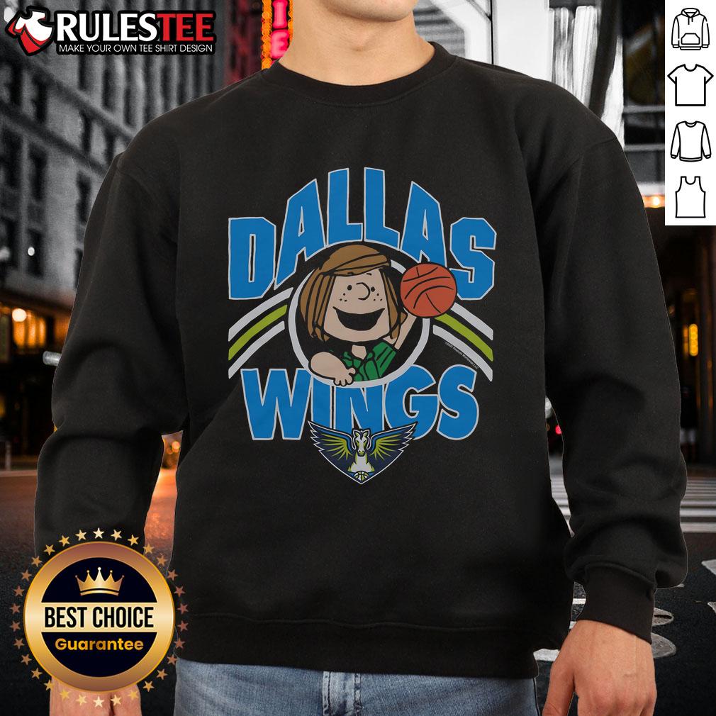 Adorable Cute Peanuts Peppermint Patty x Dallas Wings sweatshirt featuring vibrant colors and playful design.